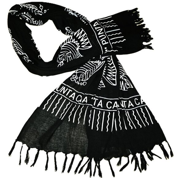 PUNTA CANA B&W WRAP with FISH MOTIF from DOMINICAN REPUBLIC--PERFECT BEACH VIBE - Picture 11 of 14
